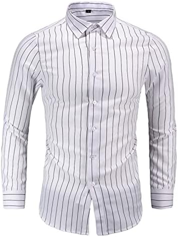 2023 Yeni Erkek Gevşek Çizgili Gömlek Artı Boyutu Moda Rahat Uzun Kollu Gömlek Pamuklu Elbise Gömlek Erkekler