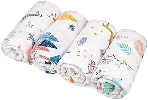 Kıngrol 4 Paket Bebek Muslin kundak battaniyeleri, Erkek ve Kız Çocukları için Yumuşak Unisex kundak battaniyesi,