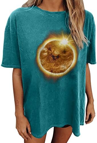 Kadınlar için yaz Üstleri Rahat Vintage Ay Baskılı kısa kollu tişört Kızlar Boy Y2K Gevşek Yuvarlak Boyun Bluzlar