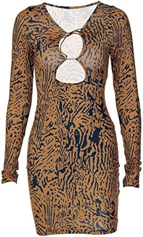 xinghaikuajing Sonbahar / Kış 2021 Yeni Seksi Kayış Göğüs İçi Boş Baskılı Kalça Elbise L Kahverengi