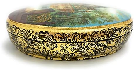 Özel dekoratif mücevher kutusu Rus lake minyatür St. Petersburg, altın varak. Kartonpiyer Fedoskino'dan yapılmıştır.Ev
