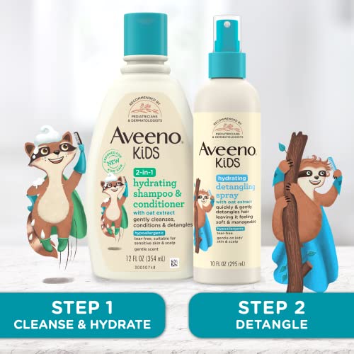 Aveeno Kids 2'si 1 Arada Nemlendirici Şampuan ve Saç Kremi, Nazikçe Temizler, Conditions Kids Hair, 12 fl. Aveeno