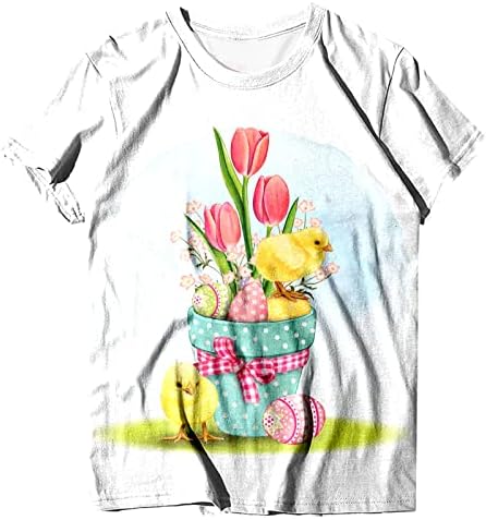 Bayanlar Paskalya Günü Yaz Üstleri Sevimli Tavşan Bunny Grafik Kısa Kollu T Shirt Casual Gevşek Crewneck Kazak