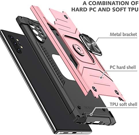 YmhxcY Galaxy Note 10 Plus 5G Kılıf,3D Kavisli Ekran Koruyuculu[2 Paket], Döner Tutucu Kickstandlı Zırh Sınıfı Galaxy
